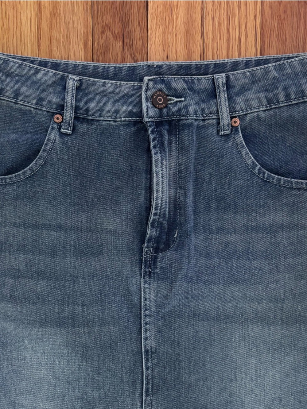Women's Maxi Skirt in Washed Blue Gray - Soft Everyday Denim Style Front Slit - Picture 3 of 8